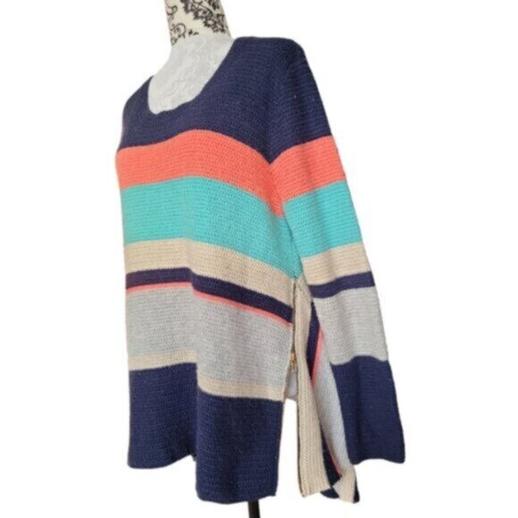 PAPILLON Apricot / Navy Stripe Sweater Sz Large - Picture 9 of 10